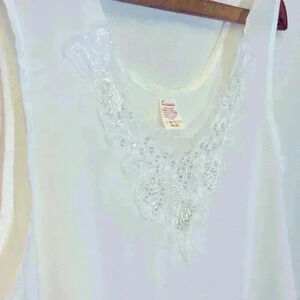 Vintage Carina Sheer Tank Top White XL Work Blazer  Office Beaded Embellishment